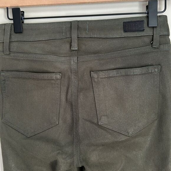 Paige Denim Hoxton Ankle Skinny Leg Jean Forest Green Chive Luxe Coating Size 26 - Picture 5 of 11